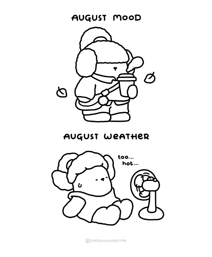Dibujo para colorear del estado de ánimo y el clima de agosto