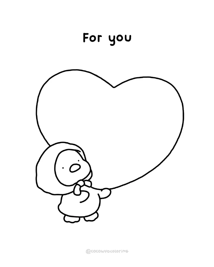 Un personaje sosteniendo un corazón para que lo colorees.