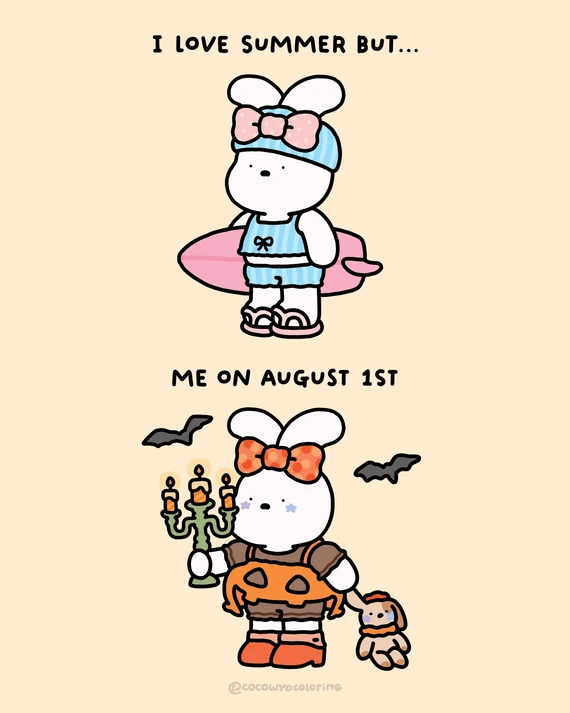Un dibujo para colorear que compara el 31 de julio con el 1 de «agostubre»